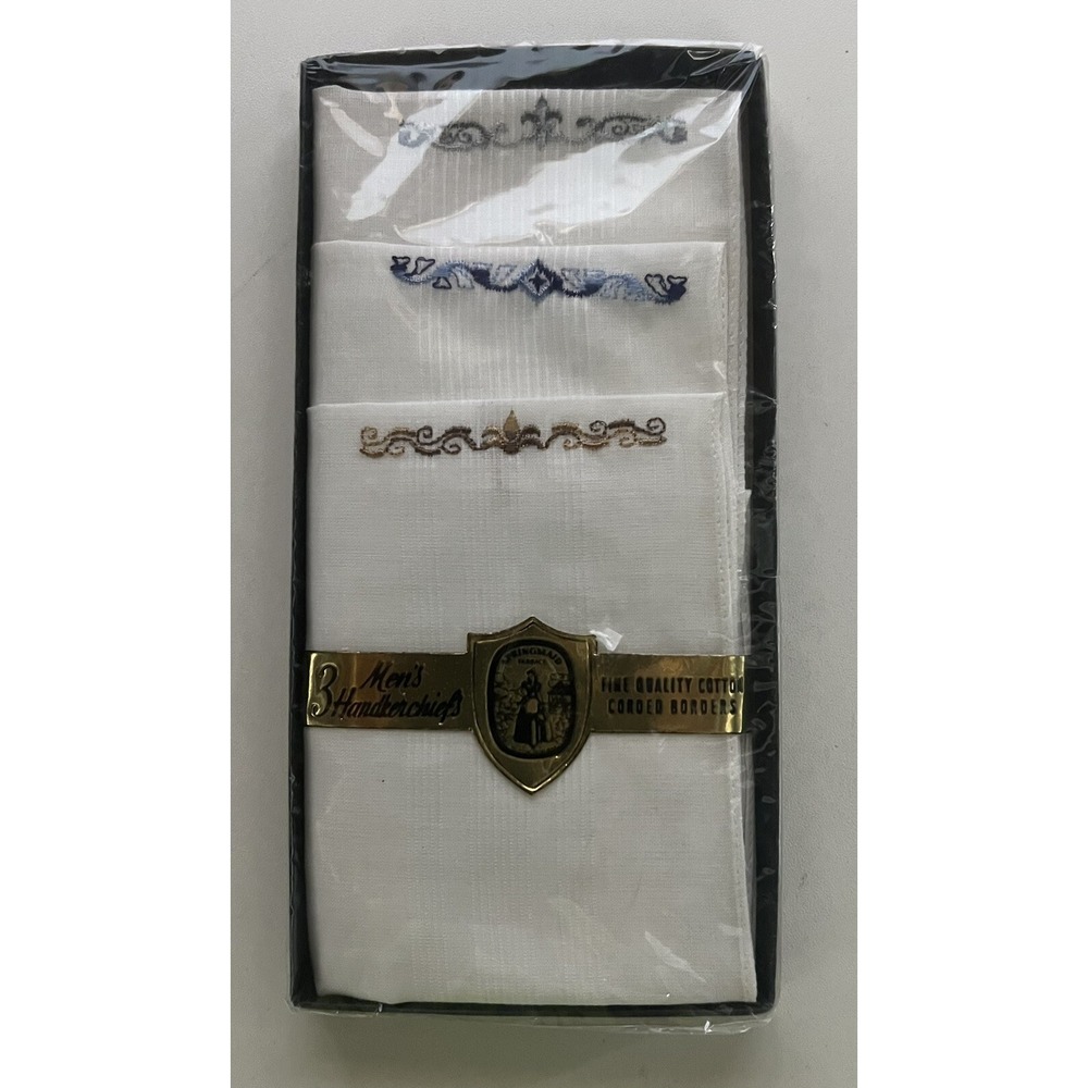 3 Vintage Springmaid‎ Handkerchiefs Corded Boarders New In Box